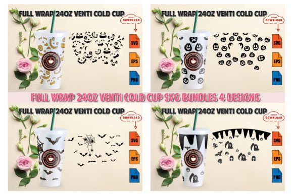 Halloween Full Wrap 24oz Cold Cup Bundles