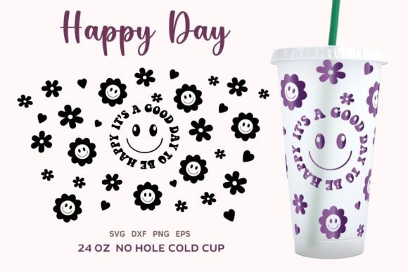 Happy Face SVG Cold Cup 24oz Wrap