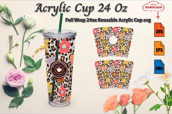 Retro Flowe Leopard Acrylic Cup 24Oz
