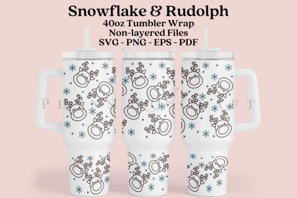 Rudolph Snowflake 40oz Tumbler Wrap SVG